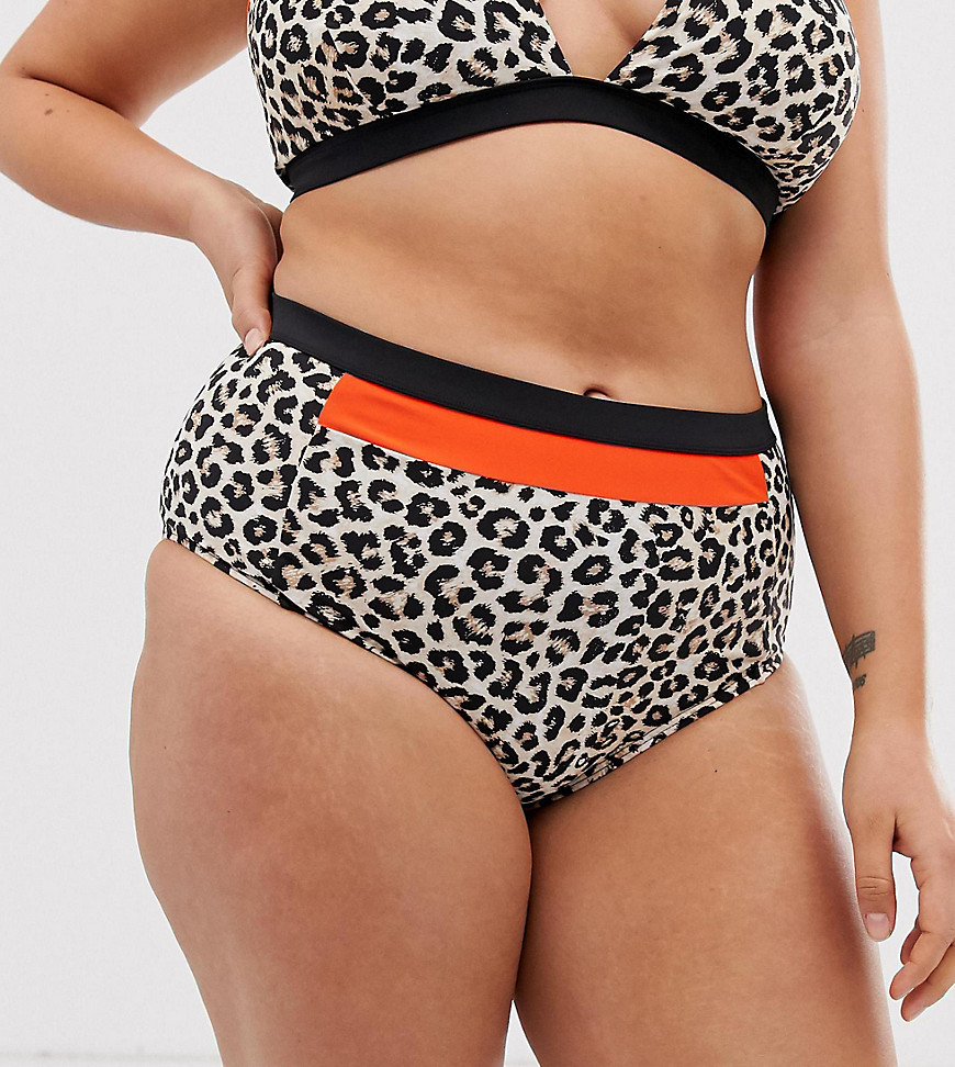 Bikinitrusser med højtskåret ben og leopardprint fra Simply Be-Multifarvet
