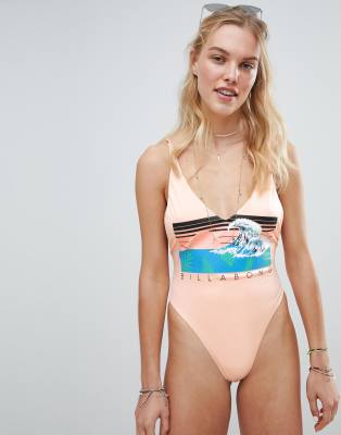 Billabong 80's Retro Peach Swimsuit-Pink