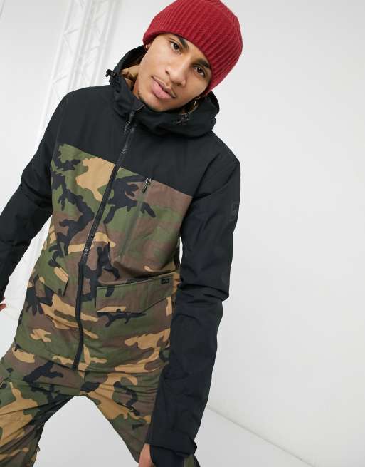 Billabong All Day ski jacket in green camo ASOS