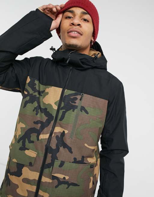 Billabong All Day ski jacket in green camo ASOS