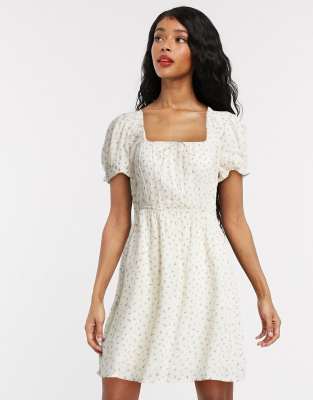 white floral cold shoulder dress