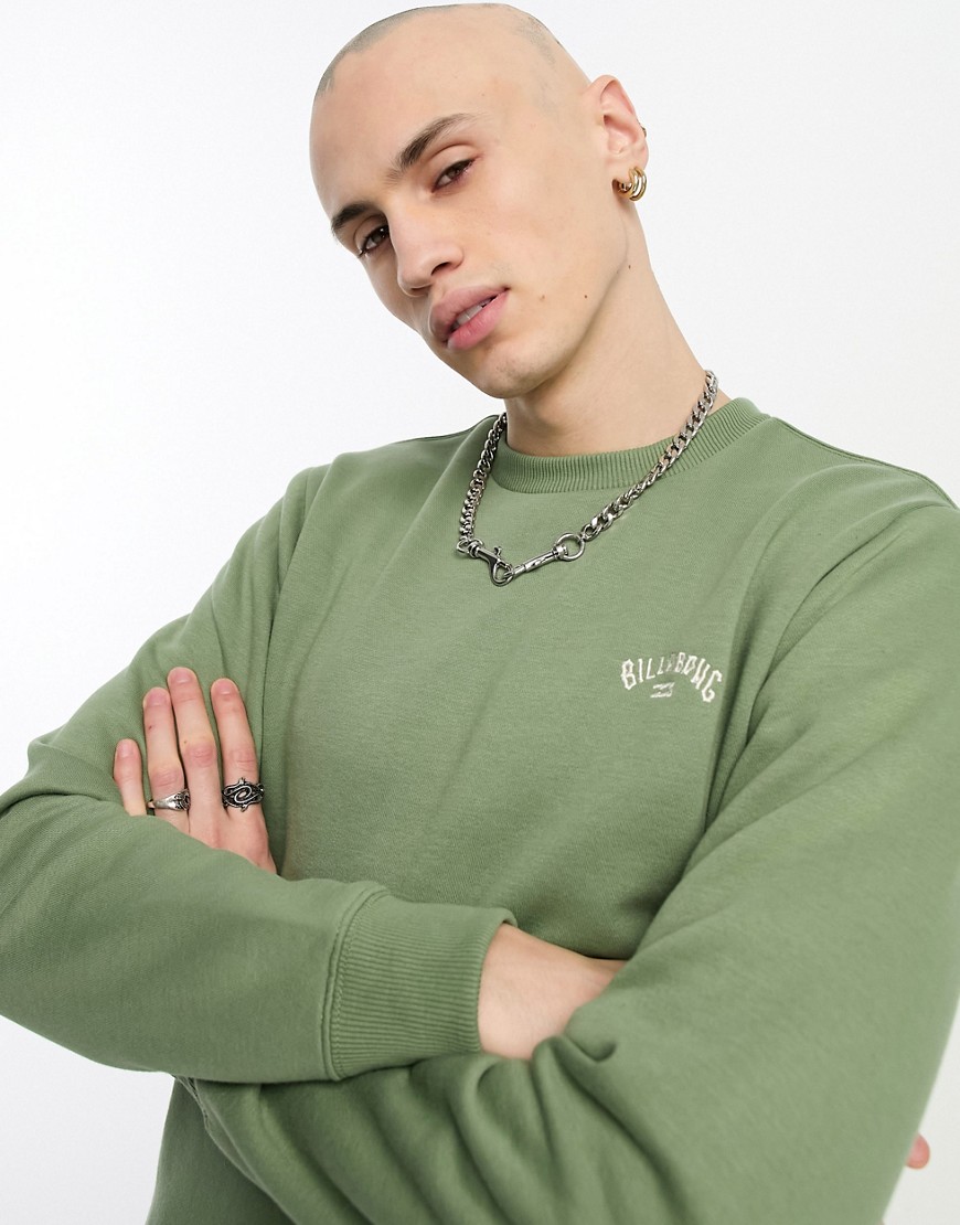 Billabong arch crew neck sweater in khaki-Green