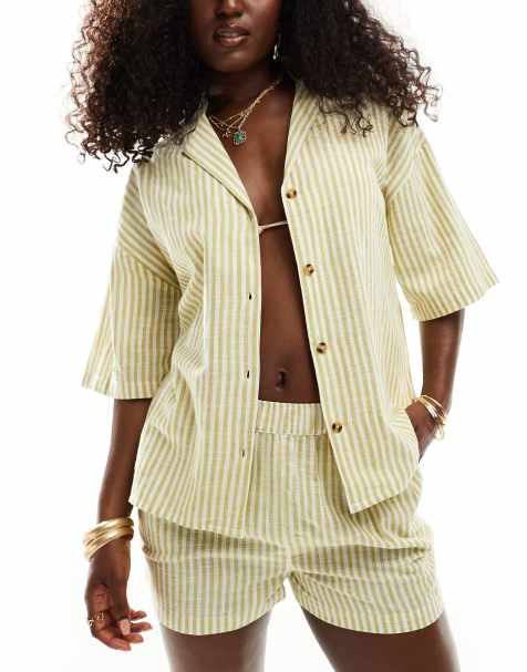 Billabong beach side cotton beach shirt co-ord in yellow - view 1
