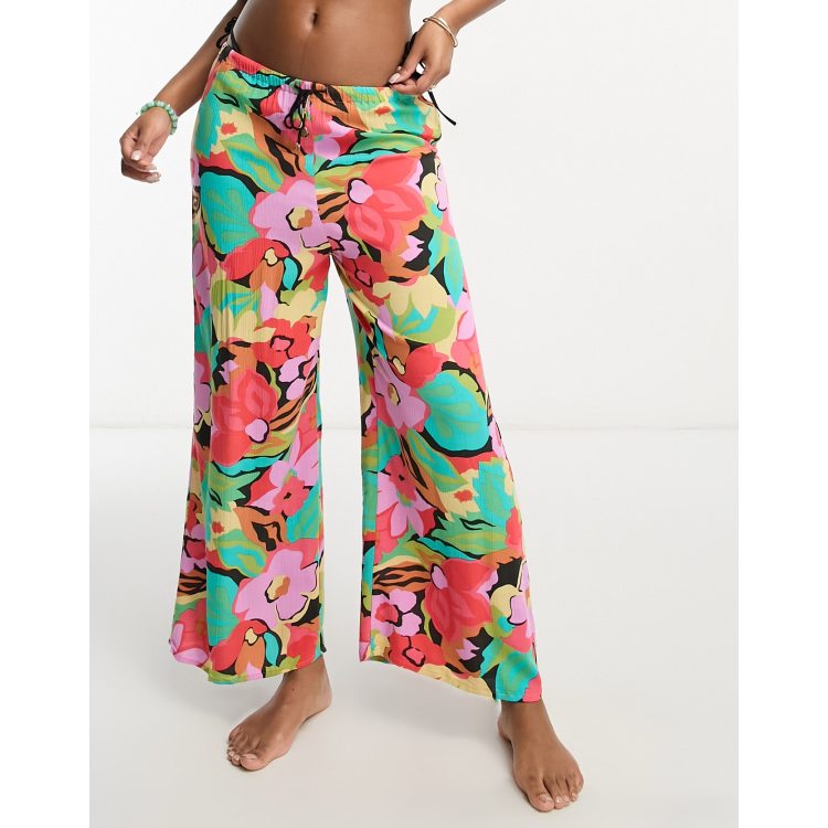 COLLUSION camo print low rise linen beach pants in multi