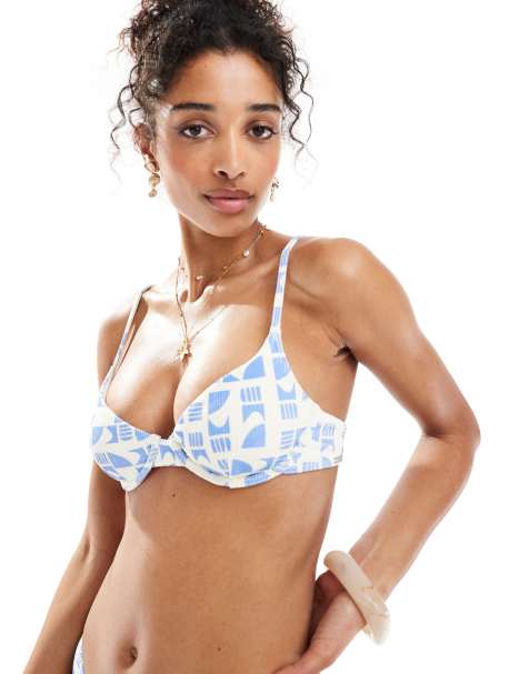 Billabong – Cool Tide Demi – Bügel-Bikinioberteil in Weiß und Blau - view 1