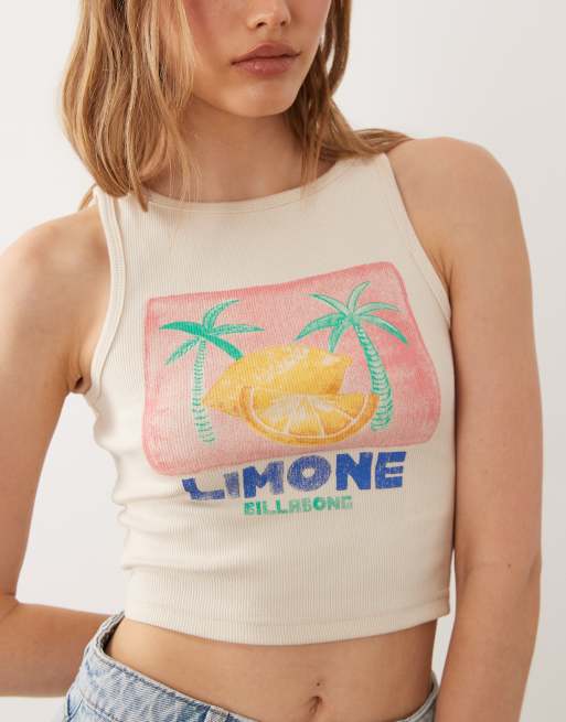 Billabong - Crop top da spiaggia beige con palme, 3 di 4