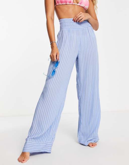 Women Blue Pants, Cotton Blue Pants, Loose Blue Pants, Blue Striped Pants,  Summer Blue Pants, Stripe Pants, Summer Striped Pants -  Portugal