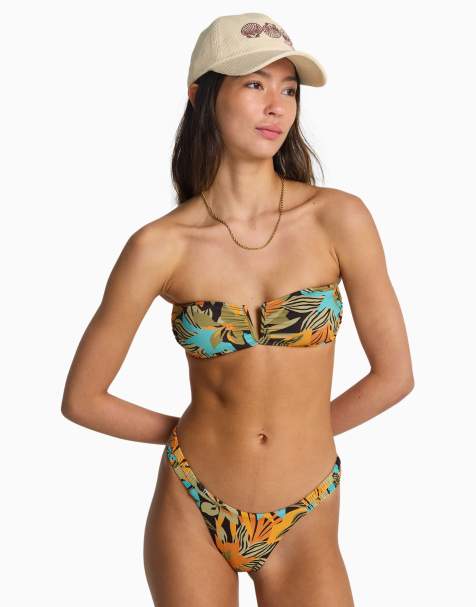 Billabong Des tropiques sunni scrunch skimpy bikini bottoms in black multi - view 1