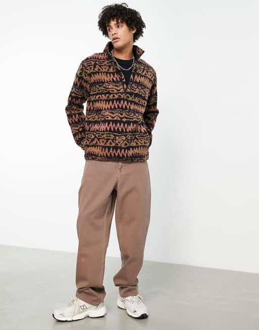 Billabong – Fleece-Oberteil in Schwarz mit antikem Muster und kurzem Reißverschluss