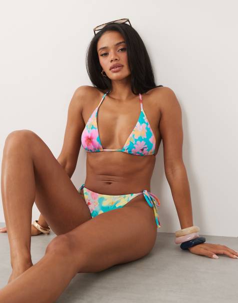 Billabong floral print triangle bikini top in multi