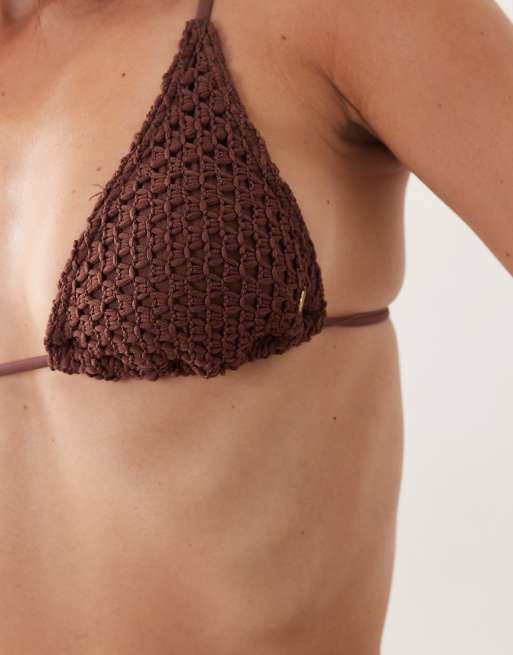 Billabong halterneck bikini top in dark brown, 2 of 4