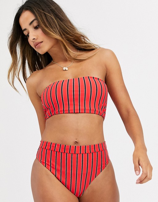 Billabong Hot For Now bandeau bikini top in red stripe