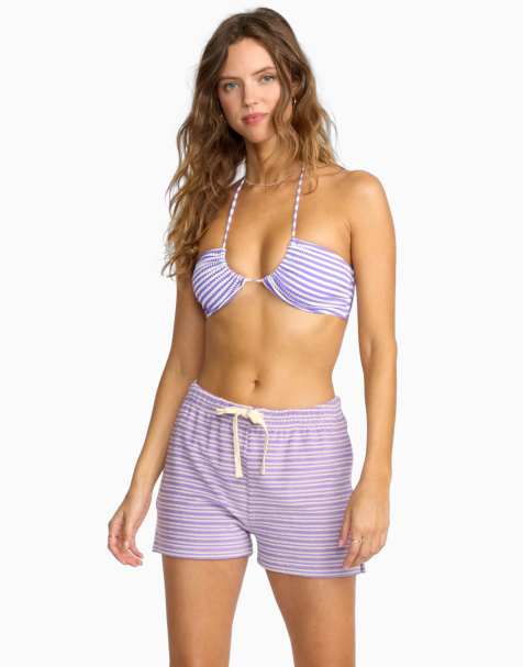 Billabong Josie stripe beachy shorts in purple punch