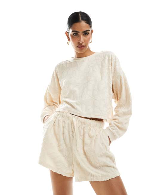 Billabong – Locker geschnittener Strand-Pullover in Creme, Kombiteil
