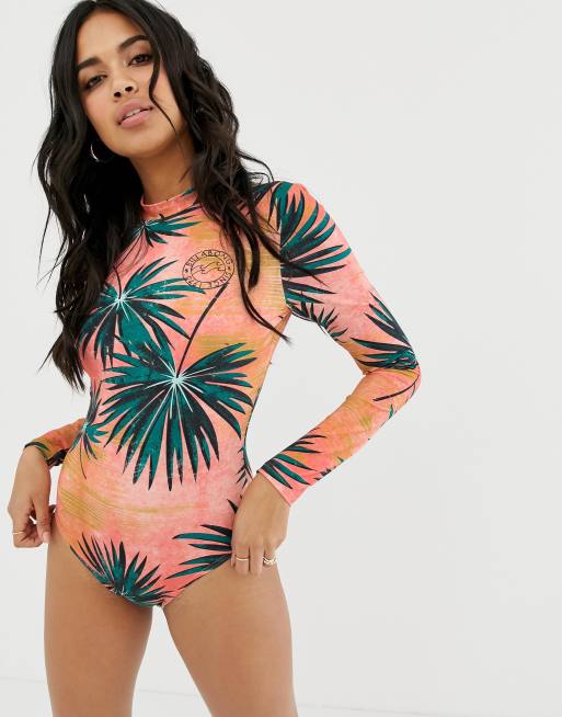 Billabong long sleeve surf suit in palm print