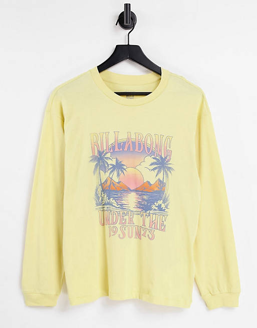 Tops Billabong Off To The Beach long sleeve t shirt in lemon 