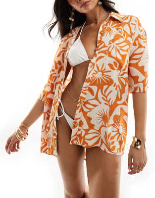 Billabong - On Vacation - Gemusterte Hemdbluse in Orange