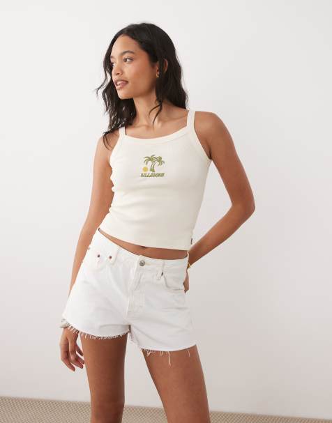 Billabong - Palm Tree - Top senza maniche da mare in maglia color crema - view 1