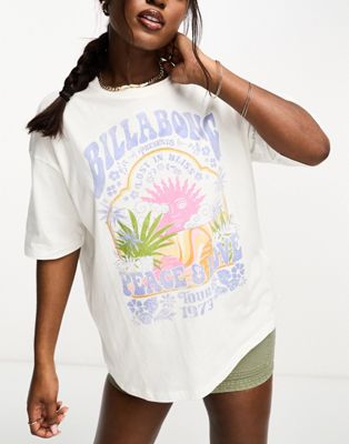 Billabong Peach And Love oversized t-shirt in white