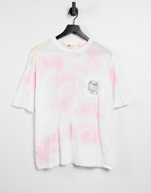 Billabong Rough Waves oversized t shirt in pink tie dye