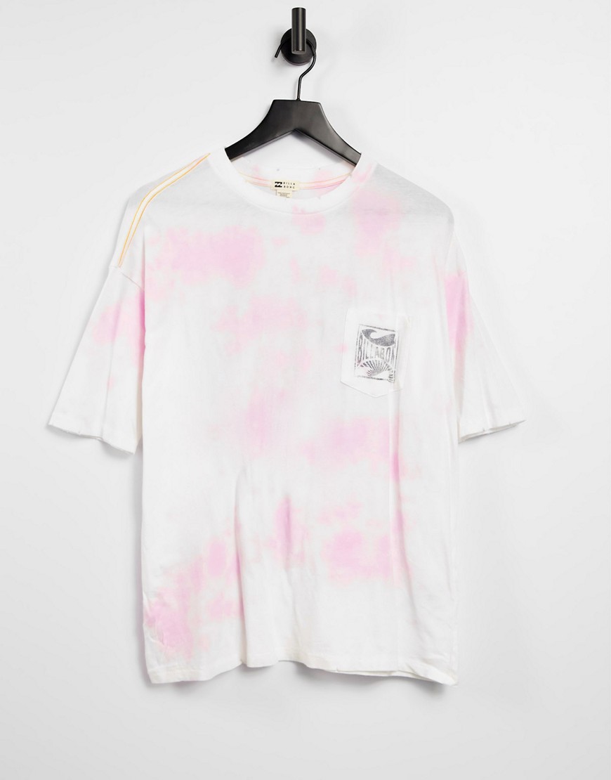 Billabong – Rough Waves – Rosa batikfärgad t-shirt i oversize-Pink