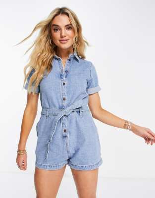 Billabong Salty Blonde Date Night denim romper in blue-Blues