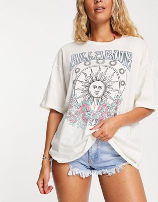 Billabong Setting Sun oversized beach t-shirt in white