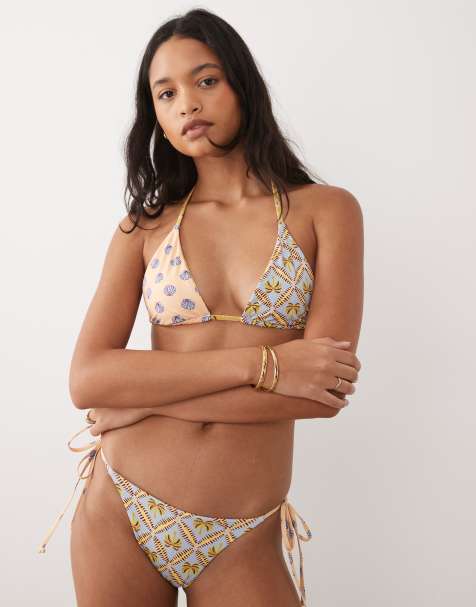 Billabong shell print side tie bikini bottoms in pink multi - view 1