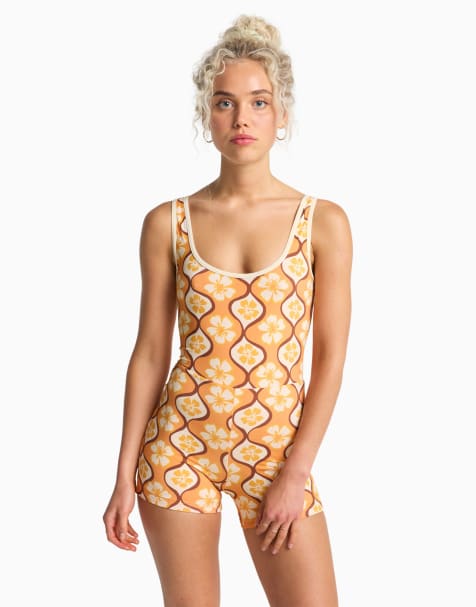 Billabong Sol groove retro surf one-piece swimsuit in tangerine - view 1