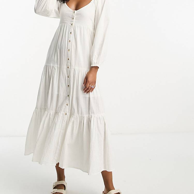VolcanmtShops | Billabong Starry Skies maxi beach summer dress in white |  wear-with-anything jeans that will take you from day to night
