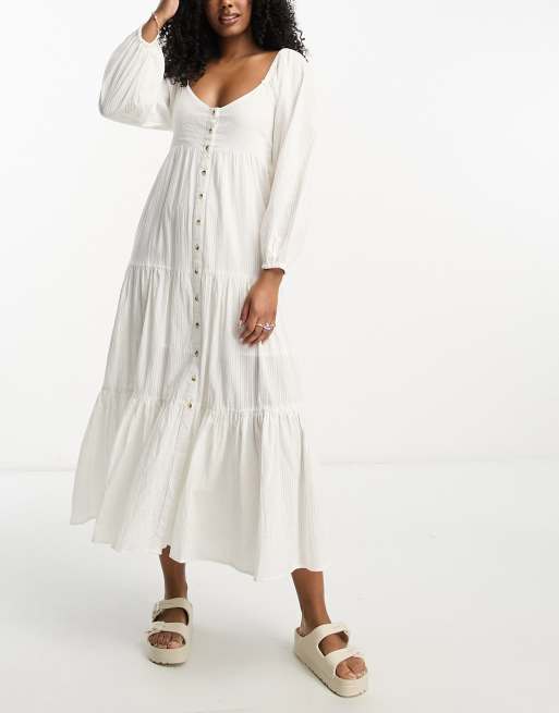 Plus size white outlet summer dress with sleeves