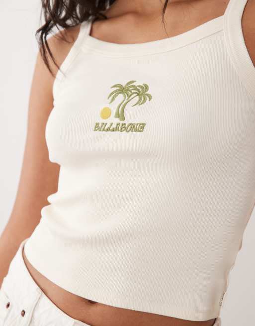 Billabong - Strikket cremehvid strand-tanktop med palmedetalje, 2 af 4
