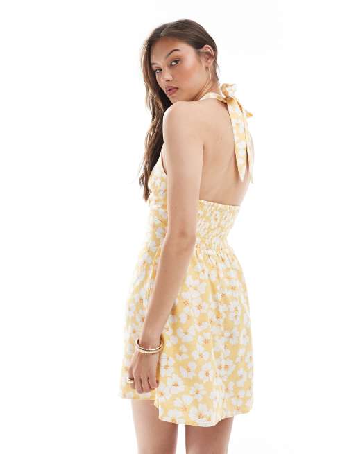 Billabong sunny sometimes halter mini beach dress in yellow ASOS