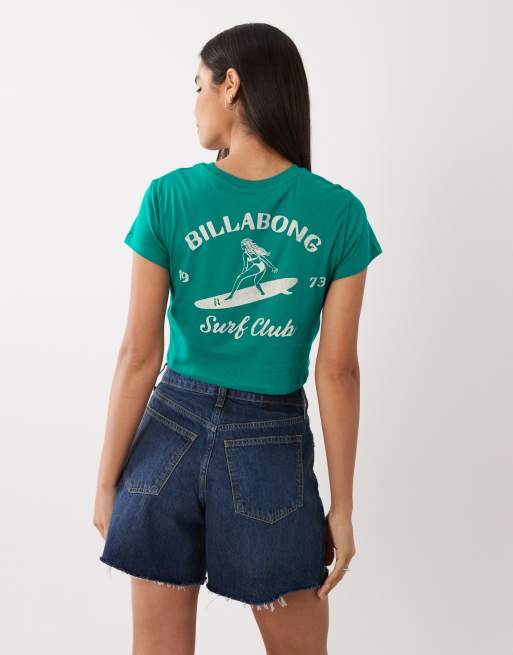 Billabong surf print cropped beach t-shirt in faded green, 4 of 4
