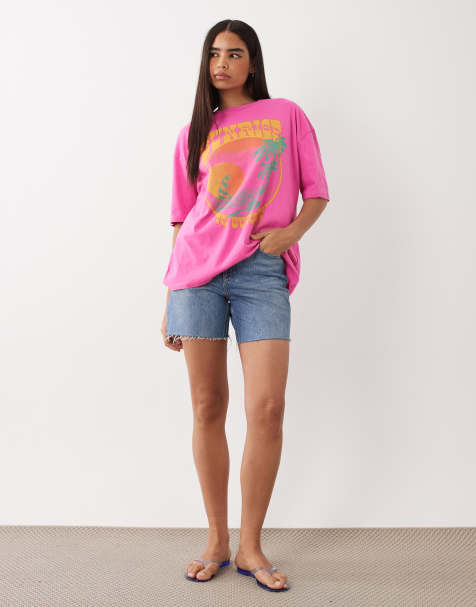 Billabong - T-shirt da mare rosa acceso con stampa di alba - view 1