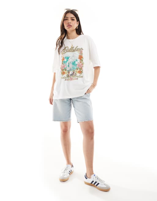 Billabong – T-Shirt in Weiß mit „Return To Paradise“-Print