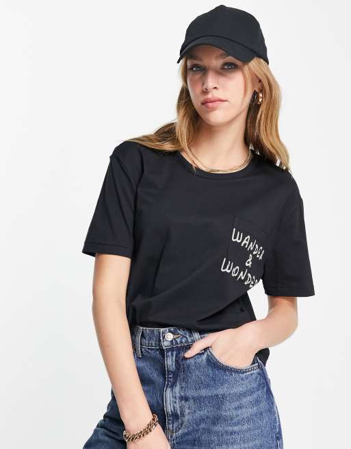 Billabong - T-shirt nera oversize con scritta "Wander And Wonder" , 3 di 4
