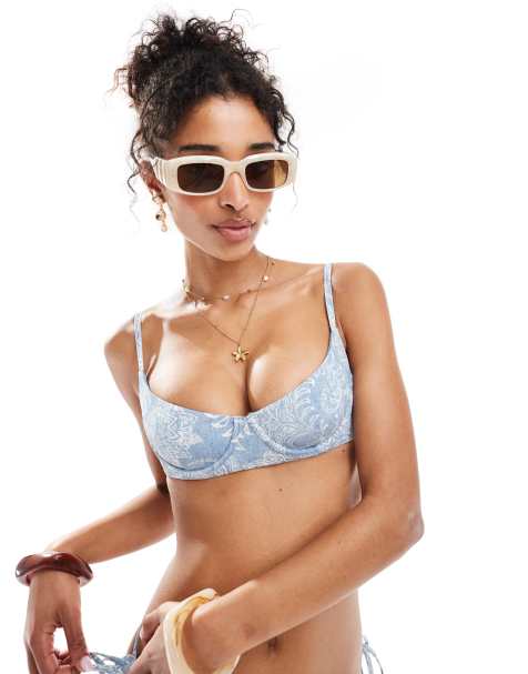 Billabong – Trippin Tides Helena – Niebieska jeansowa góra od bikini z fiszbinami - view 1
