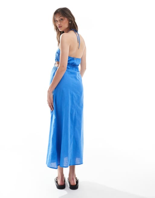 Billabong true blue maxi one shoulder cut out beach dress in blue