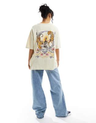 Billabong True Tiger oversized t shirt in cream