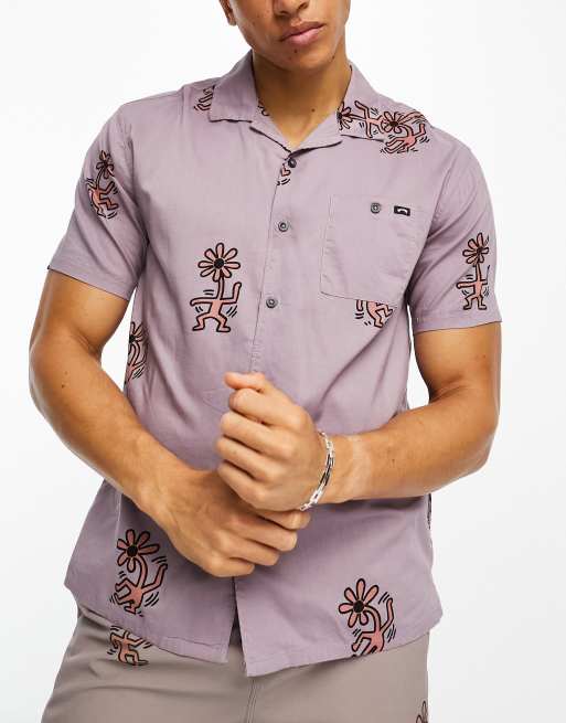 Billabong x Keith Haring flower dance short sleeve shirt in grey violet