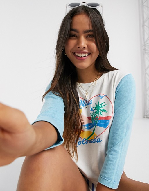 Billabong X Sincerely Jules Scenic Pastime baseball tee in Vintage wash