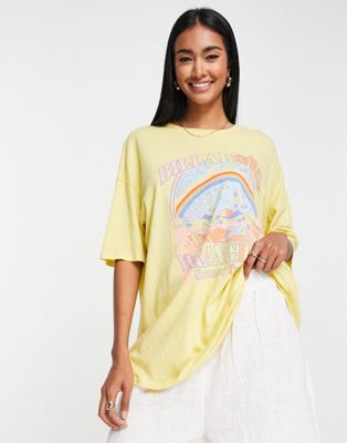 Billabong X Wrangler logo oversized boyfriend t-shirt in yellow