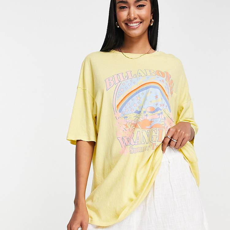 Billabong X Wrangler logo oversized boyfriend t-shirt in yellow | ASOS
