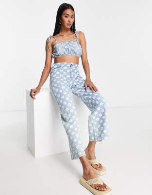 Billabong Billabong X Wrangler Perfect Pair co ord beach trouser in blue ditsy floral print