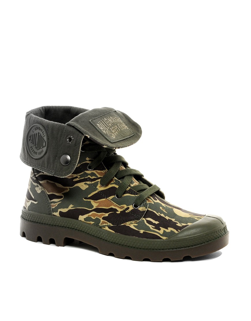 Billionaire Boys Club for Palladium – Baggy – Kamouflagemönstrade boots i läder-Grön