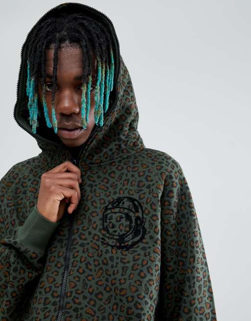 Billionaire Boys Club leopard print zip through hoodie in green