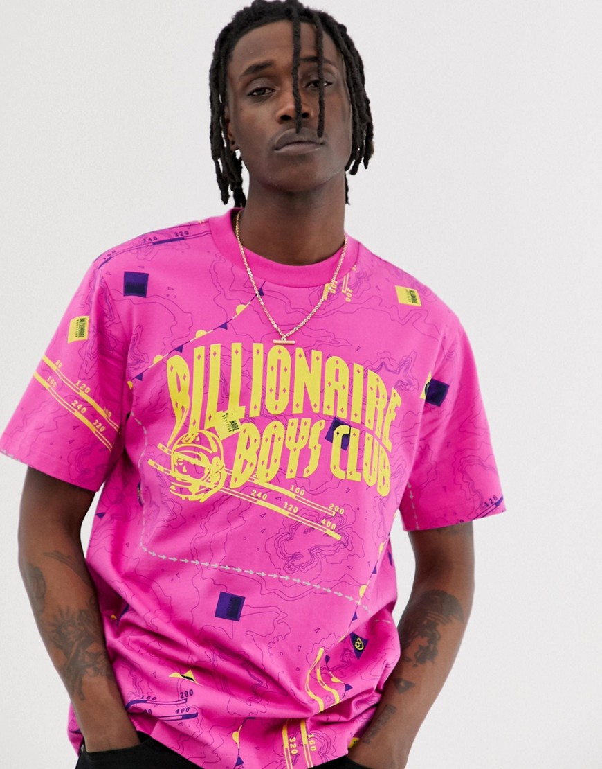 Billionaire Boys Club – Rosa t-shirt med heltäckande marint mönster och logga