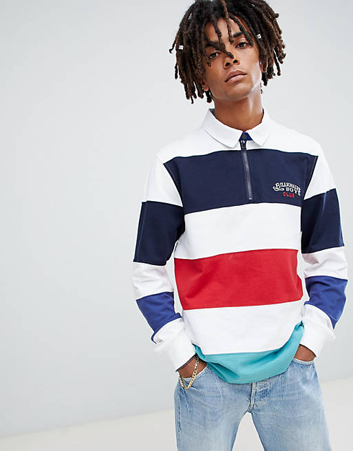 Billionaire Boys Club striped zip long sleeve rugby shirt in white | ASOS