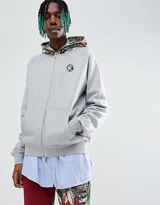 Boys Club zip through hoodie with lizard camo hood in gray | ASOS